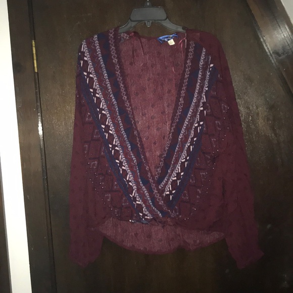 Burgundy and blue tribal blouse - Picture 1 of 3